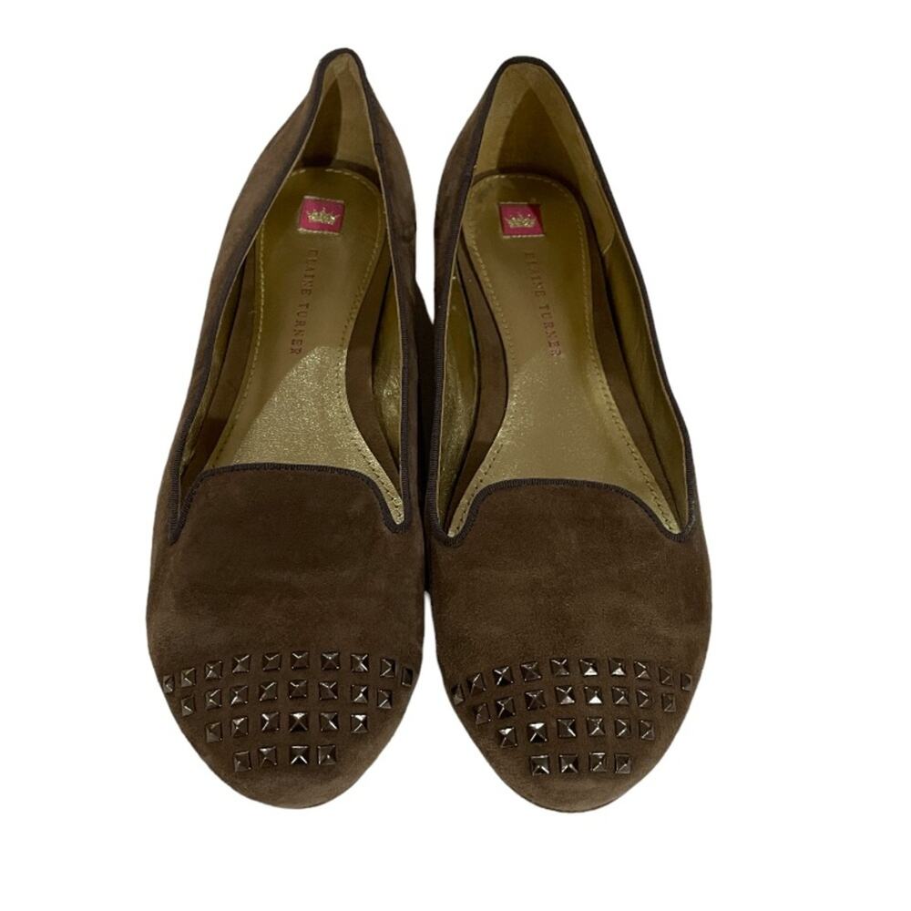 Elaine Turner Brown Leather Studded‎ Flat Loafers Size 10
